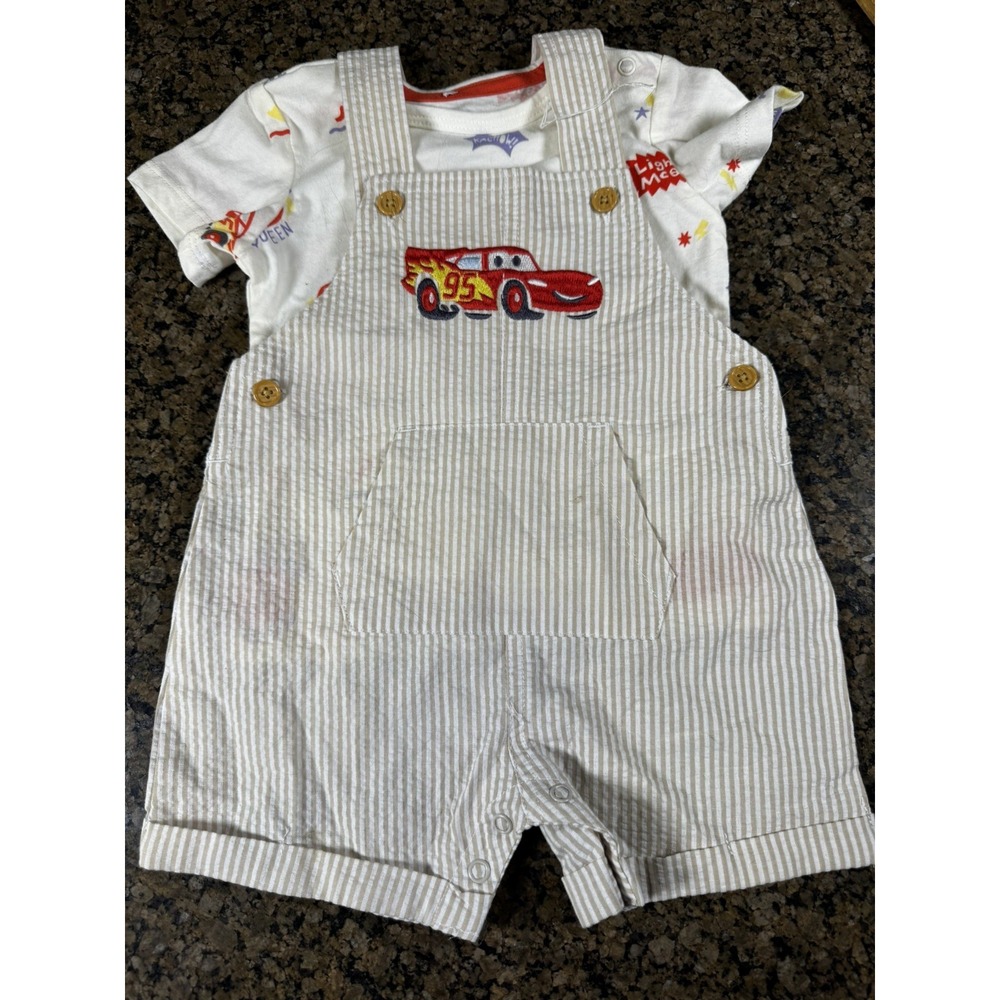 NWT Disney Baby Cars Lightning McQueen 2 Piece Shortall Set 3/6 months 0224